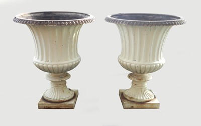 Lot 470 - A pair of large cast iron garden urns, 19th/20th century