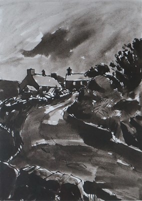 Lot 255 - Sir Kyffin Williams KBE RA (Welsh School 1918-2006) Cottages in a Lane