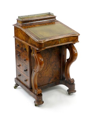 Lot 558 - A Victorian, figured walnut Davenport, 54cm...