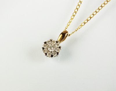 Lot 113 - A 9ct gold diamond floral cluster pendant