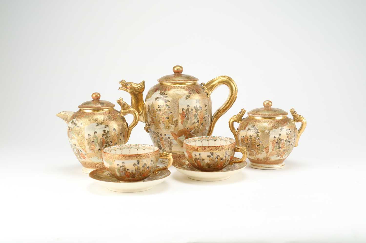 Lot 343 - A Japanese Satsuma tea service by Gyokuzan, Meiji period