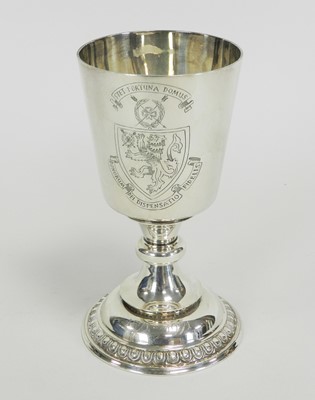 Lot 6 - An engraved silver armorial goblet