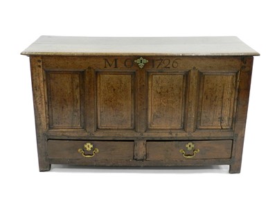 Lot 449 - An 18th century joined oak mule chest, dated 1726