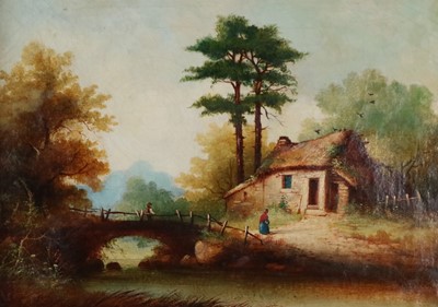 Lot 134 - R Bonner (British School 19th-20th Century) Country Cottage Beside a Stream