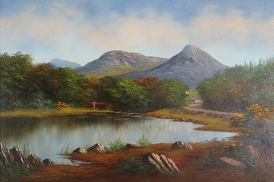 Lot 123 - Kay Leonard (Irish 20th-21st Century) Landscape of Mountains and Pool