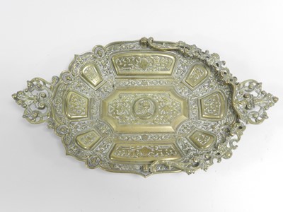 Lot 313 - A Continental brass card tray, 19th century