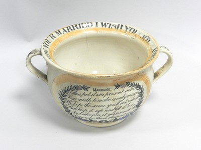 Lot 256 - A Sunderland lustre motto chamber pot 19th...