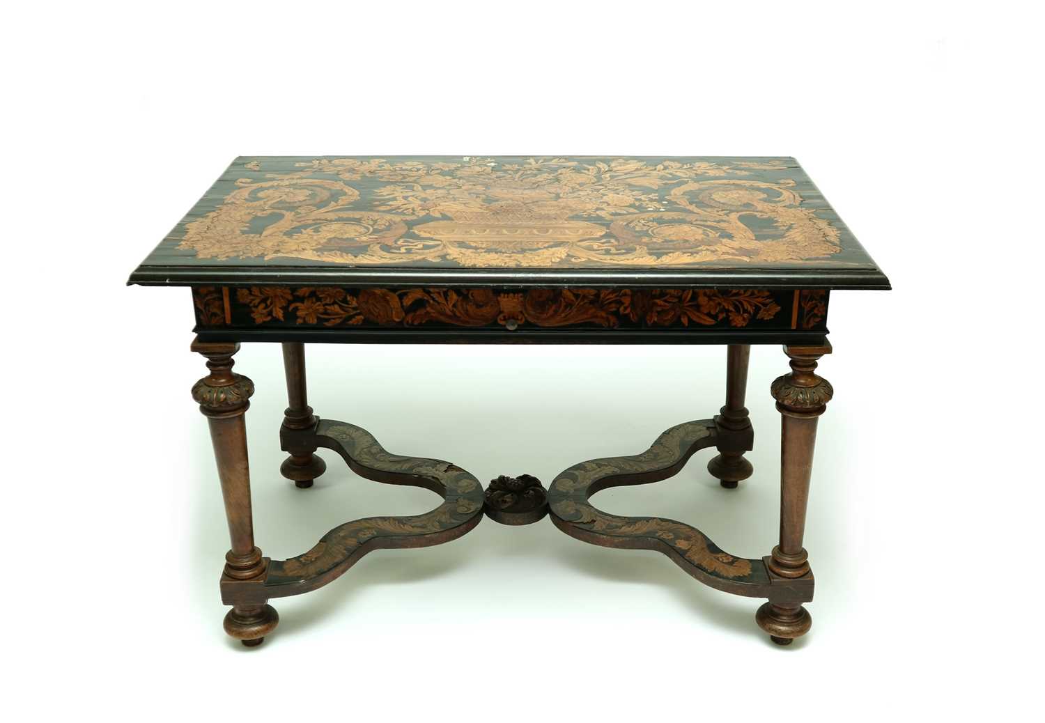 455 - A late 17th century style Dutch walnut and ebonised marquetry side table, 19th century
