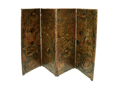 Lot 482 - A 19th century four-fold painted screen, possibly Continental