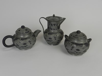 Lot 270 - A Chinese pewter mounted Yixing pottery...