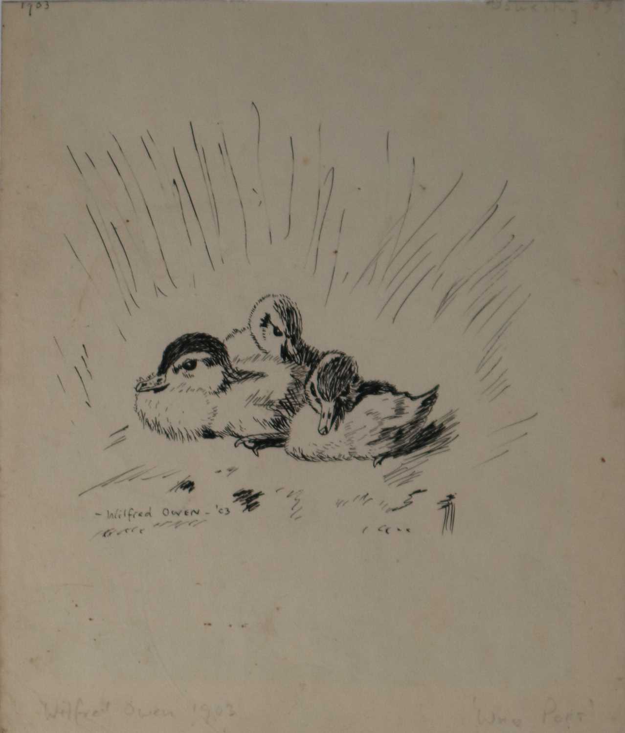 Lot 224 - Wilfred Owen (British 1893-1918), Ink Sketch of Three Ducklings