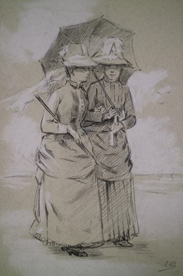 Lot 223 - Lucien Lopes-Silva (French 19th Century) Charcoal Sketches of Ladies at Leisure