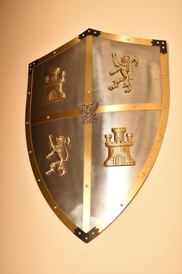 Lot 208 - A reproduction painted wood armorial shield,...