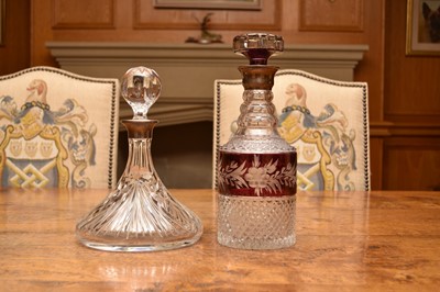 Lot 251 - Two silver mounted glass decanters