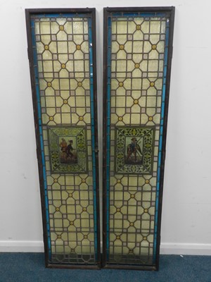 Lot 318 - A pair of framed full-height leaded glass...