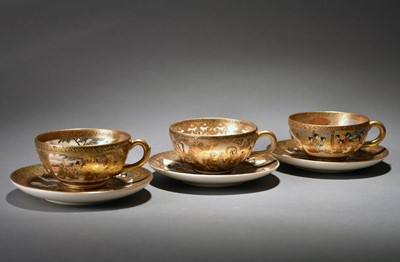 Lot 343 - Three Japanese Satsuma teacups and saucers