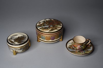 Lot 369 - Two Japanese Satsuma boxes and a similar coffee cup and saucer