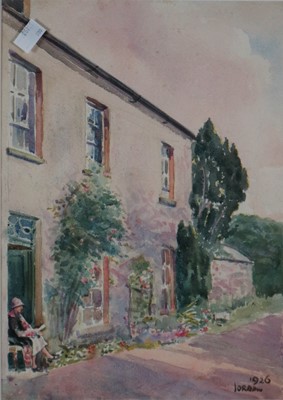 Lot 145 - Jordan (20th Century) Lady Reading on Front Step of a Cottage