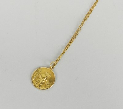 Lot 65 - A yellow metal St Christopher’s pendant on chain