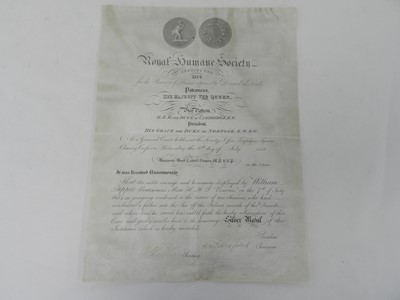 Lot 166 - ROYAL HUMANE SOCIETY certificate on vellum...