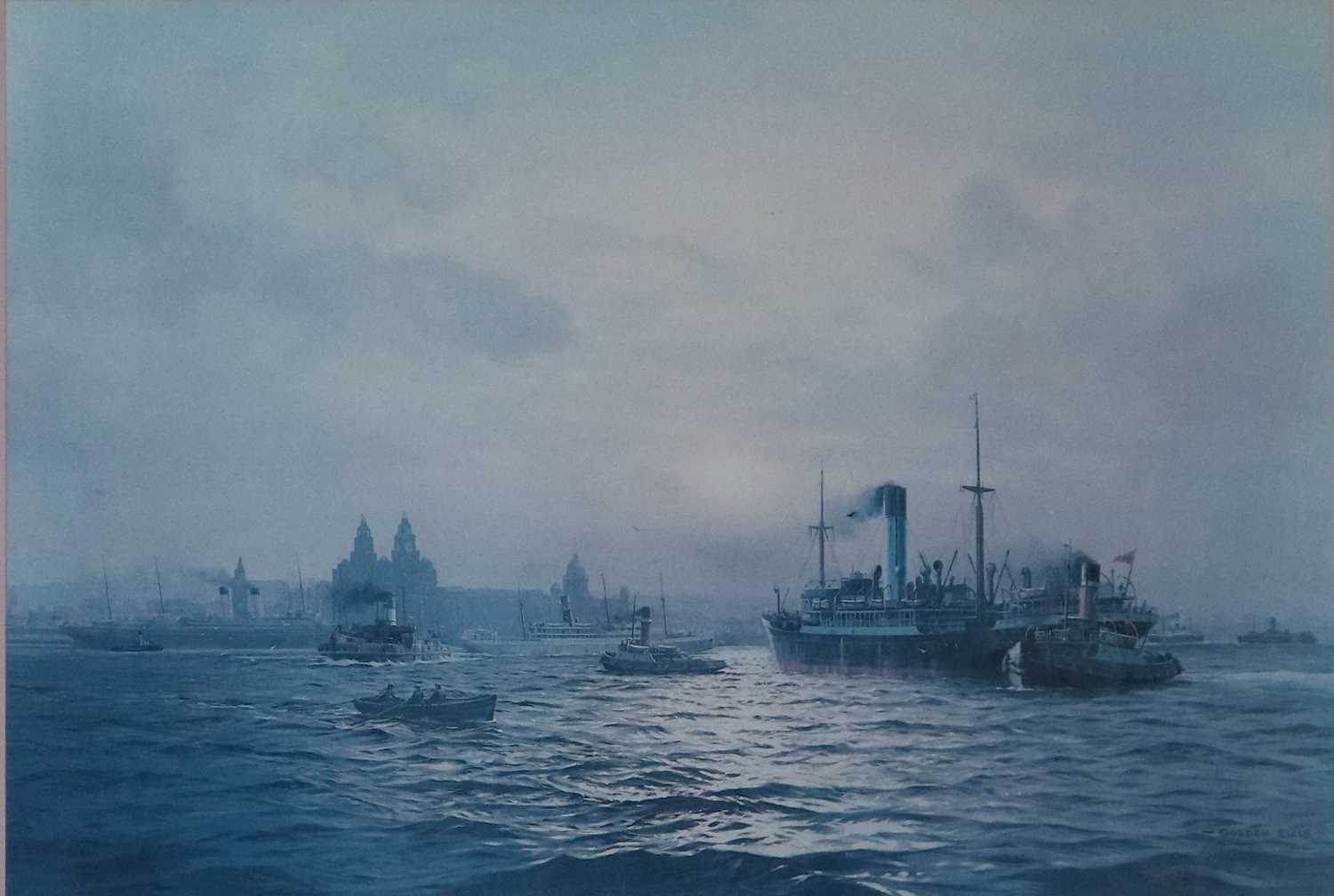 Lot 107 - Gordon Ellis (British 1921-1979), Early Morning Shipping on the Mersey