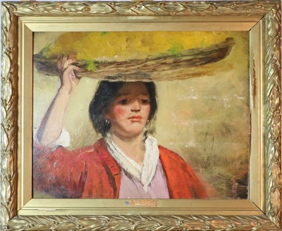 Lot 109 - Follower of Laureano Barrau Bunol (Spanish 1863-1957) Woman carrying a Basket