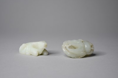 Lot 325 - A Chinese celadon jade finger citron and a figure of a water buffalo