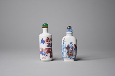 Lot 244 - Two Chinese blue and white and copper red porcelain snuff bottles