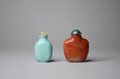 Lot 254 - Two Chinese snuff bottles, chalcedony and glass