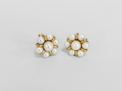 Lot 47 - A pair of 9ct gold cultured pearl cluster earrings