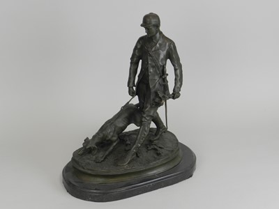 Lot 359 - A modern bronze figure group of huntsman and...