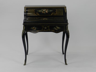 Lot 455 - A 20th century, Louis XV style, ebonised and painted cylinder bureau