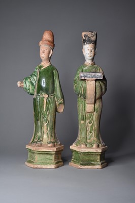 Lot 349 - A pair of lead-glazed funerary figures, Ming Dynasty