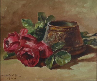 Lot 304 - Mandolfe (20th Century) Still life of Roses with Vase