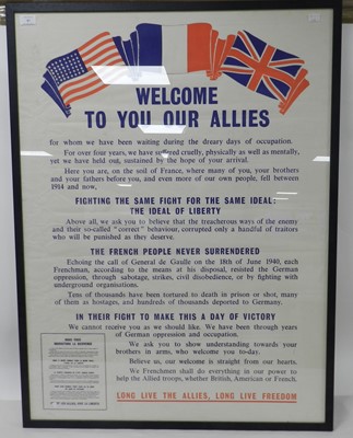 Lot 87 - POSTER Welcoming British and American troops...