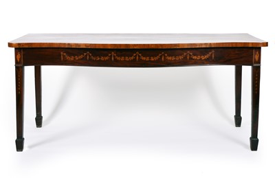 Lot 428 - A George III mahogany and satinwood crossbanded, serpentine shaped serving table