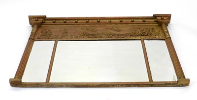 Lot 481 - A 19th century, Regency style, triple plate, painted gesso overmantel mirror