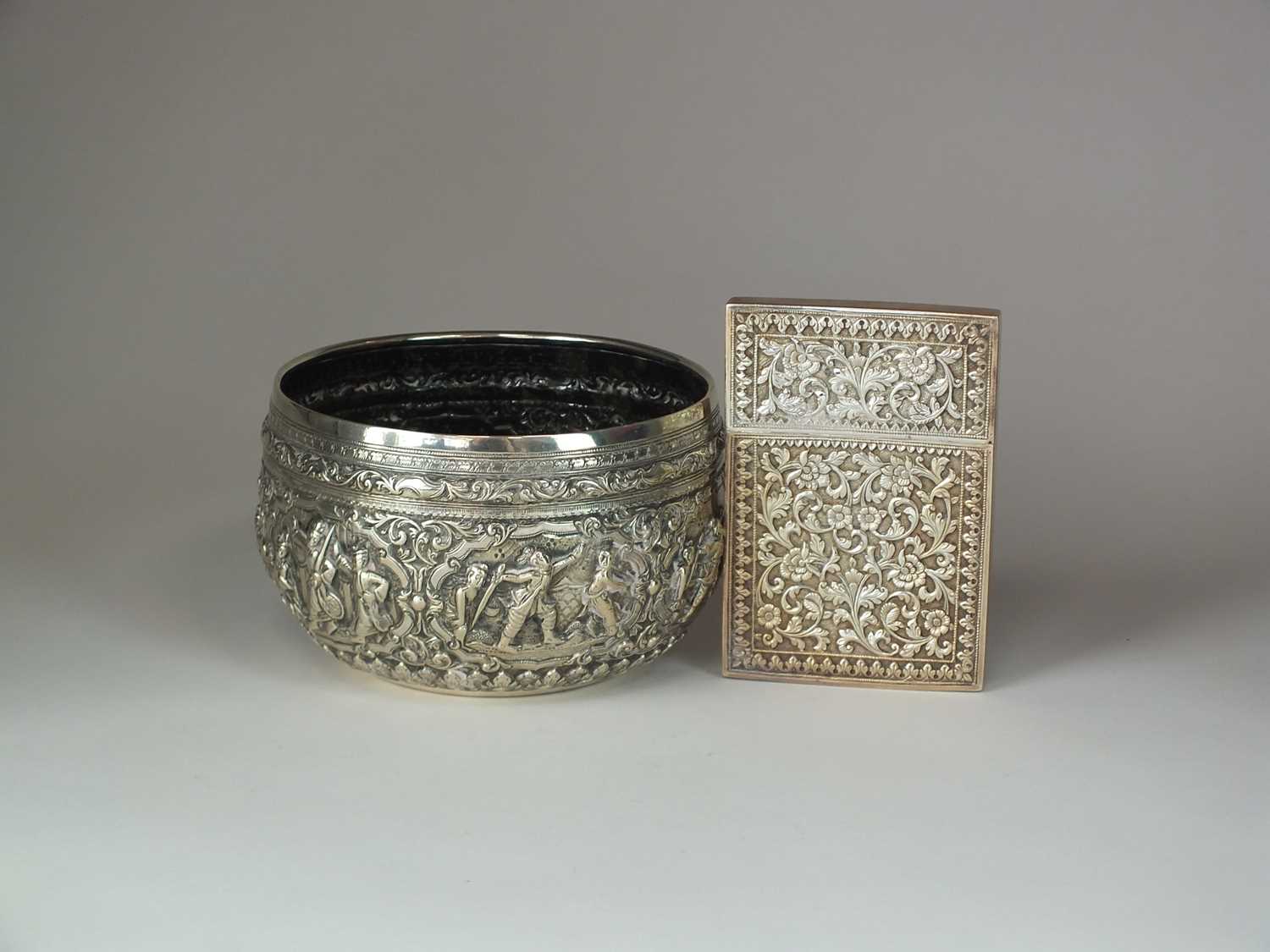 Lot 7 - An Indian white metal bowl and card case