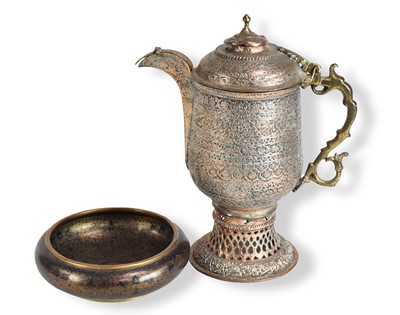 Lot 475 - A Near Eastern copper ewer and a Chinese cloisonne censer