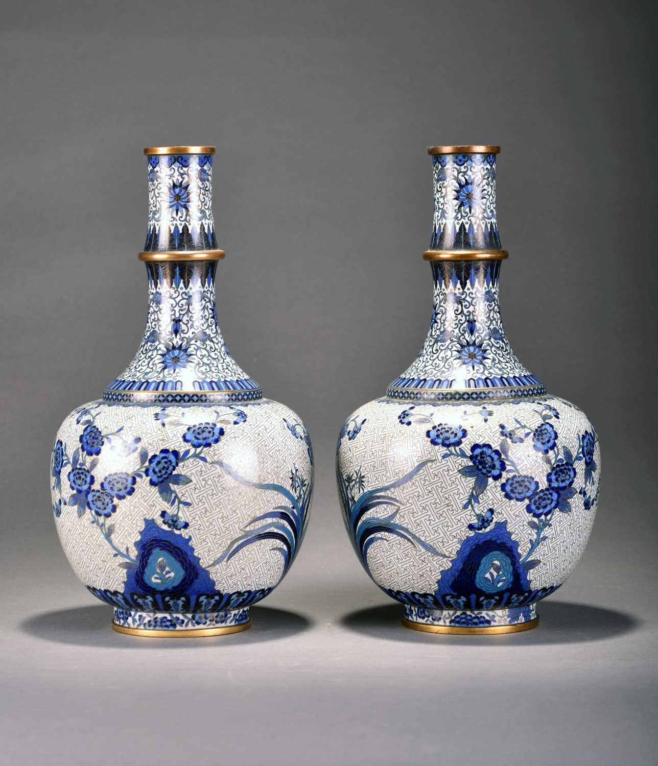 317 - A pair of Chinese cloisonne vases, Qing Dynasty
