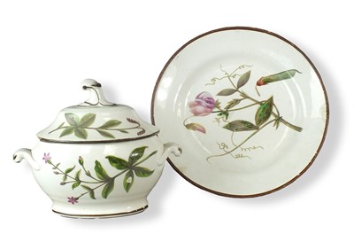 Lot 50 - A Swansea botanical tureen, cover and plate and 19th century tea/coffee wares