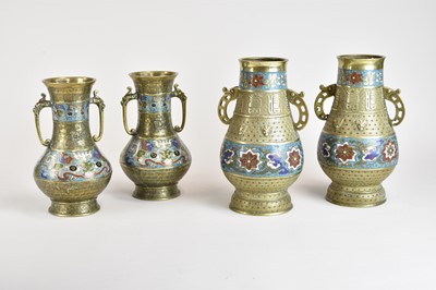 Lot 424 - Two pairs of Chinese bronze enamel vases, Qing...