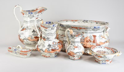 Lot 161 - A late 19th century Staffordshire chinoiserie bathroom set