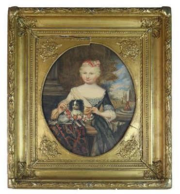 Lot 207 - Circle of Caspar Netscher, Portrait of a Girl with a King Charles Spaniel