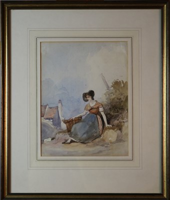 Lot 142 - Attributed to Henry Warren (British, 1794-1879) Girl in Bonnet holding Pannier