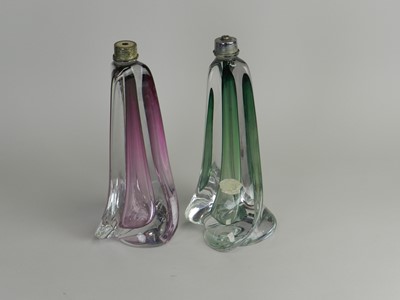 Lot 405 - Two Val St Lambert crystal lamp bases circa...