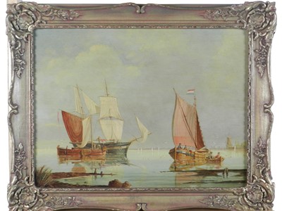 Lot 309 - Adrianus van Blyk (Dutch 19th Century) Boats at the Waters Edge