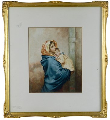 Lot 307 - A.L. Tieri (19th Century) Watercolour of a Mother and Child