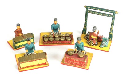 Lot 184 - A set of recent vintage painted wood Indonesian Gamelan figures