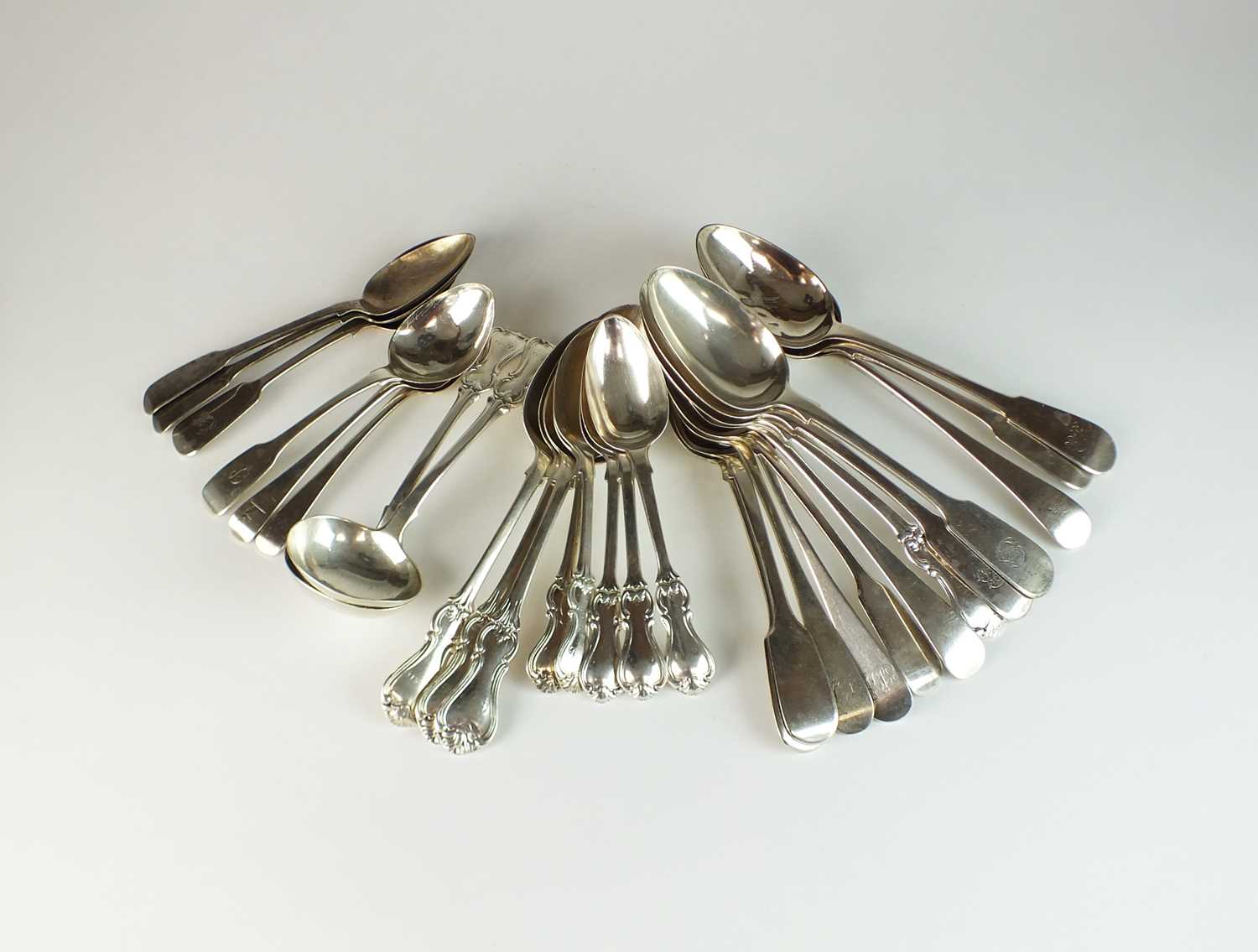 Lot 4 - A collection of silver spoons and sauce ladles